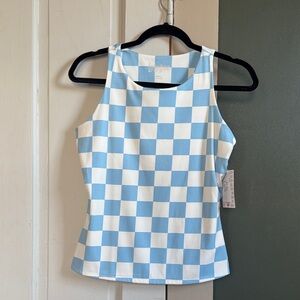 LuLaRoe Sky Blue and White Checkered Tank Top